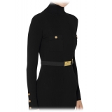 Elisabetta Franchi - High Neck Ribbed Longuette Dress - Black - Dress - Made in Italy - Luxury Exclusive Collection