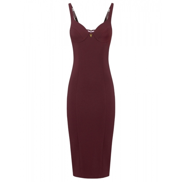 Elisabetta Franchi - Sweetheart Neckline Longuette Dress - Bordeaux - Dress - Made in Italy - Luxury Exclusive Collection