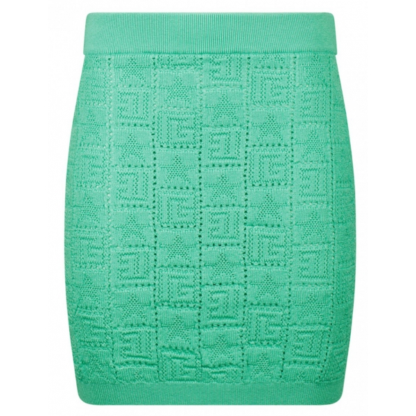 Balmain - Openwork Monogram Knit Skirt - Light Green - Balmain Exclusive Luxury Collection