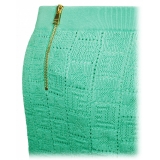 Balmain - Gonna in Maglia con Monogram Traforato - Verde Chiaro - Balmain Exclusive Luxury Collection