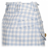 Balmain - Gingham Tweed A-Line Skirt - Blue - Balmain Exclusive Luxury Collection