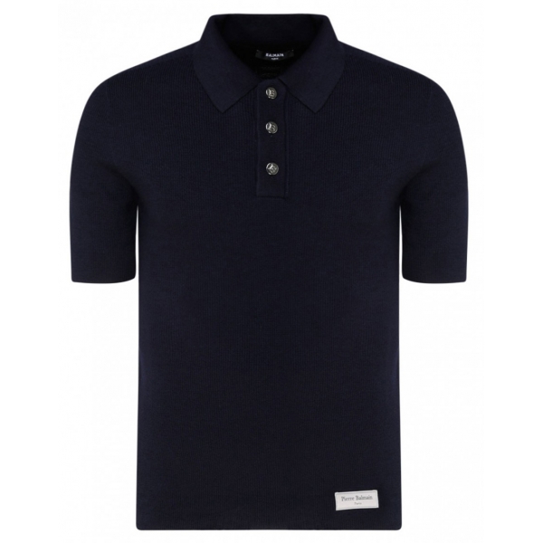 Balmain - Polo con Toppa con Logo in Lana - Blu Navy - Balmain Exclusive Luxury Collection