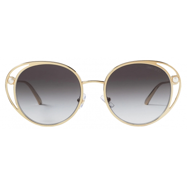 Jimmy Choo - Angela - Occhiali da Sole Ovali Oro Pallido Grigio Sfumato - Jimmy Choo Eyewear