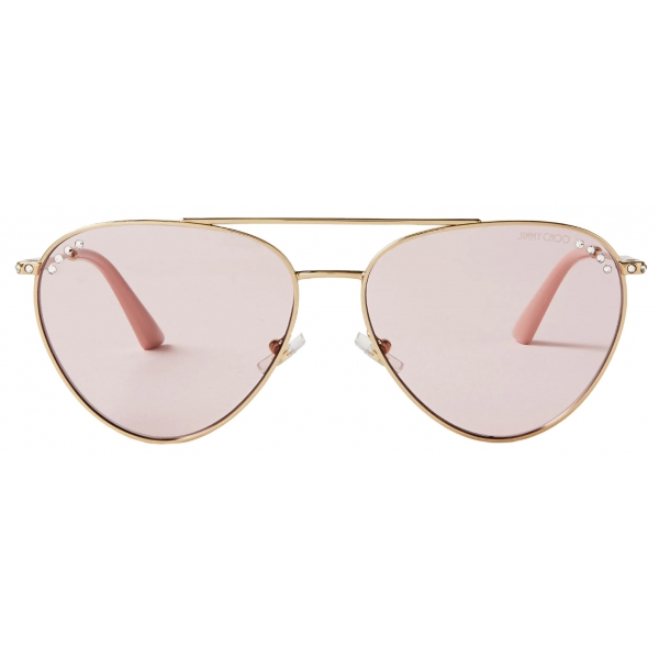 Jimmy Choo - Ary - Occhiali da Sole Stile Aviatore Oro Pallido con Cristalli - Jimmy Choo Eyewear