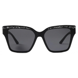 Jimmy Choo - Giava - Occhiali da Sole Quadrati Neri con Glitter - Jimmy Choo Eyewear