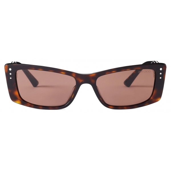 Jimmy Choo - Lexy - Brown Havana Rectangular Sunglasses with Crystals - Jimmy Choo Eyewear