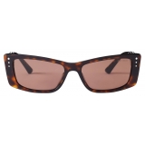 Jimmy Choo - Lexy - Occhiali da Sole Rettangolari Havana Marrone con Cristalli - Jimmy Choo Eyewear