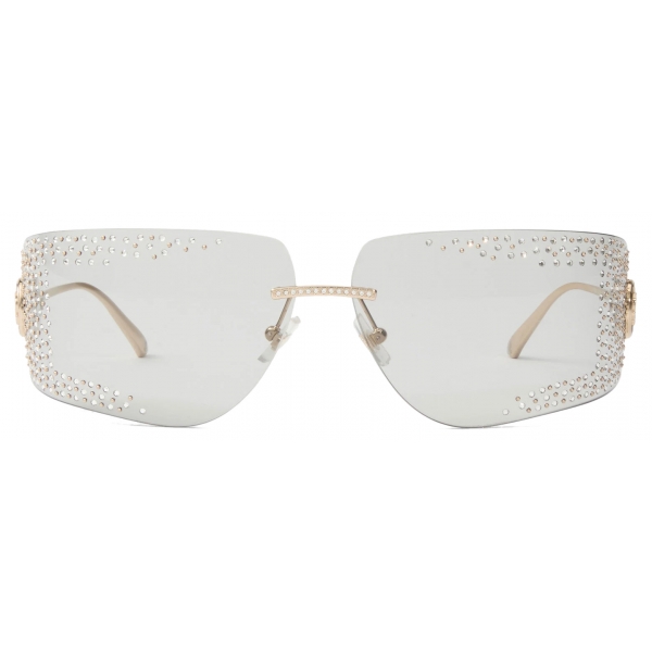 Jimmy Choo - Margaret - Occhiali da Sole Rettangolari Oro Pallido con Cristalli - Jimmy Choo Eyewear