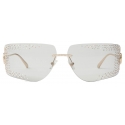 Jimmy Choo - Margaret - Occhiali da Sole Rettangolari Oro Pallido con Cristalli - Jimmy Choo Eyewear