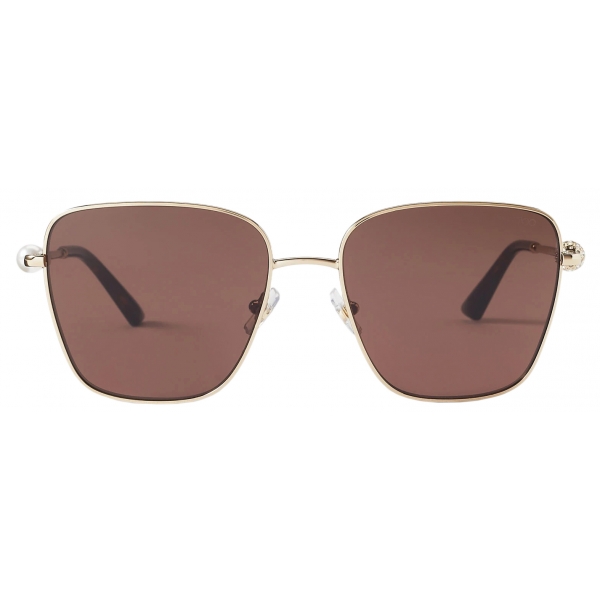 Jimmy Choo - Pua - Pale Gold Square Sunglasses with Crystals Dark Brown Lenses - Jimmy Choo Eyewear