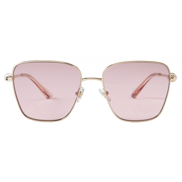 Jimmy Choo - Pua - Pale Gold Square Sunglasses with Crystals Pink Lenses - Jimmy Choo Eyewear