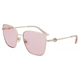 Jimmy Choo - Pua - Pale Gold Square Sunglasses with Crystals Pink Lenses - Jimmy Choo Eyewear