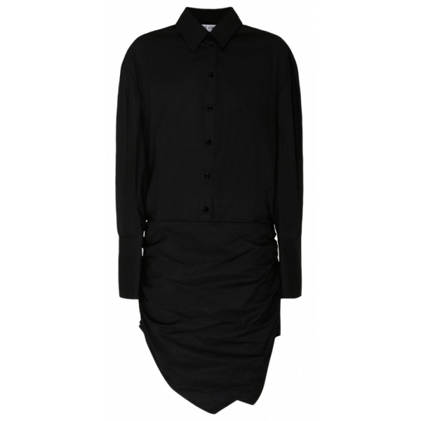 The Attico - Black Asymmetric Hem Cotton Shirt Dress - The Attico Exclusive Luxury Collection