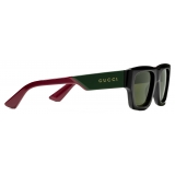 Gucci - Occhiale da Sole Rettangolare - Nero Rosso - Gucci Eyewear