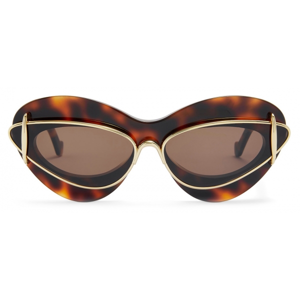 Loewe - Cateye Double Frame Sunglasses in Acetate and Metal - Dark Havana - Loewe Eyewear