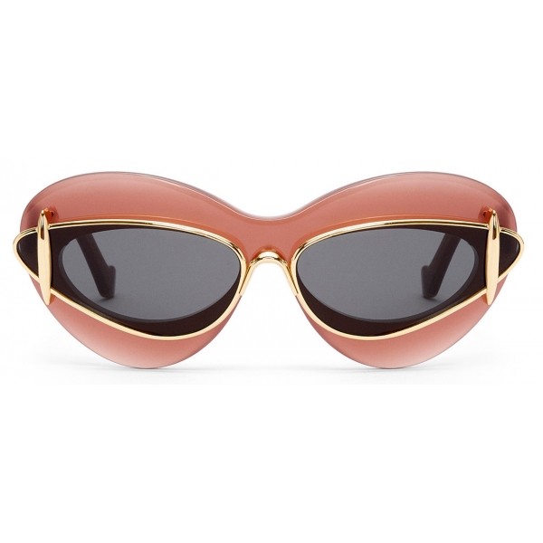 Loewe - Cateye Double Frame Sunglasses in Acetate and Metal - Wine/Rust Color - Loewe