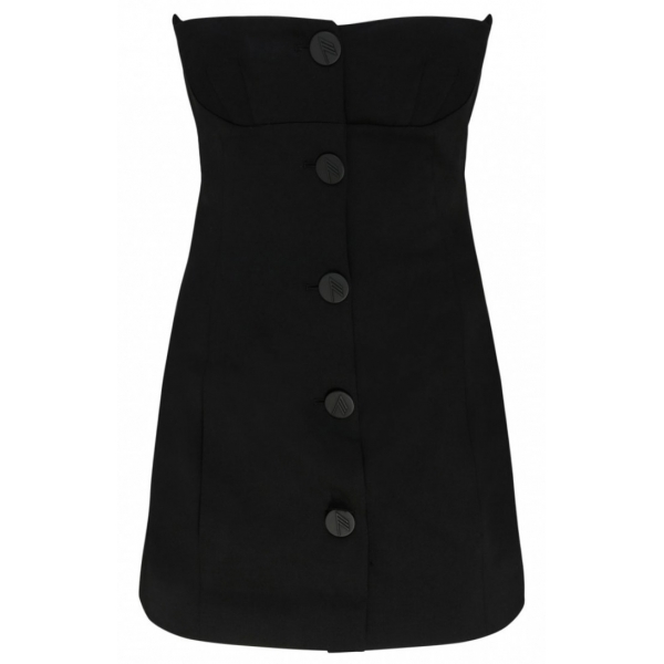 The Attico - Black Asymmetric Buttoned Mini Dress - The Attico Exclusive Luxury Collection