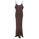 The Attico - Dark Brown Layered Midi Dress - The Attico Exclusive Luxury Collection