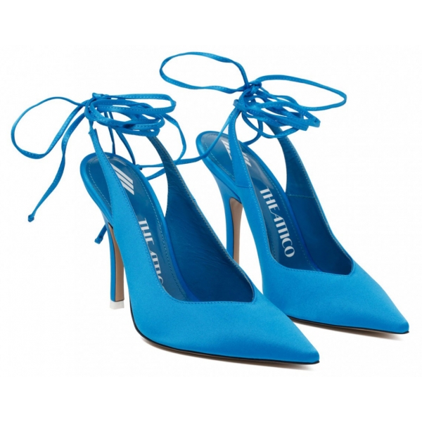 The Attico - Turquoise Fabric and Leather Ankle Tied Pumps - The Attico Exclusive Luxury Collection