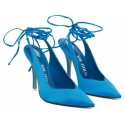 The Attico - Turquoise Fabric and Leather Ankle Tied Pumps - The Attico Exclusive Luxury Collection