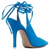 The Attico - Turquoise Fabric and Leather Ankle Tied Pumps - The Attico Exclusive Luxury Collection