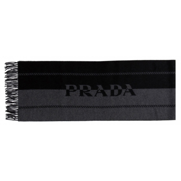 Prada - Sciarpa Jacquard con Logo Nero e Grigio - Prada Exclusive Luxury Collection