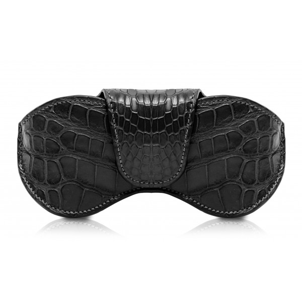 Ammoment - Eyeglass Case - Porosus Crocodile in Black - Luxury Eyeglass Leather Cover