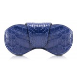 Ammoment - Eyeglass Case - Porosus Crocodile in Blue Navy - Luxury Eyeglass Leather Cover