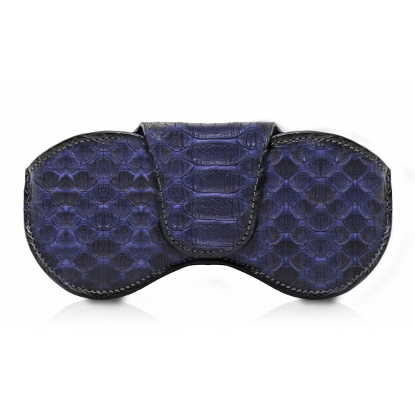 Ammoment - Eyeglass Case - Python in Blue Navy - Luxury Eyeglass Leather Cover