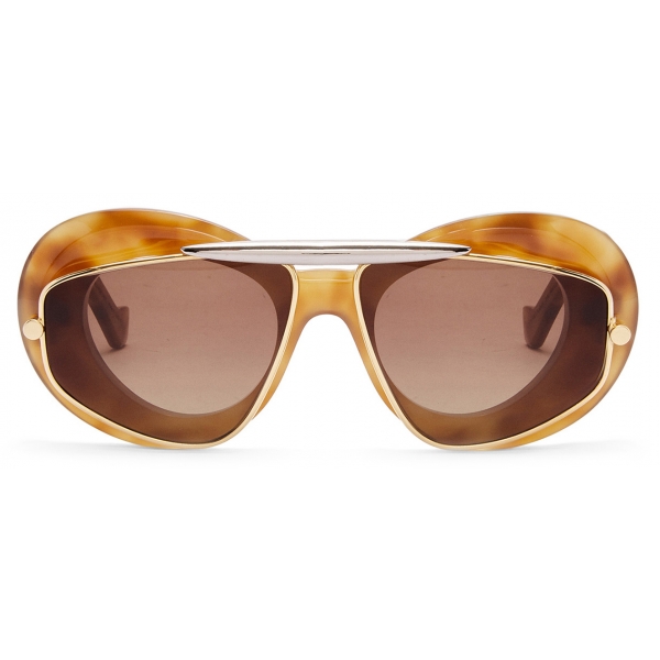 Loewe - Wing Double Frame Sunglasses in Acetate and Metal - Havana/Brown - Loewe Eyewear