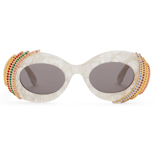 Loewe - Occhiali da Sole Ovali Pavé - Grigio Perla/Bianco - Loewe Eyewear