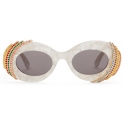 Loewe - Occhiali da Sole Ovali Pavé - Grigio Perla/Bianco - Loewe Eyewear