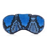 Ammoment - Eyeglass Case - Python in Alien Blue Metallic - Luxury Eyeglass Leather Cover