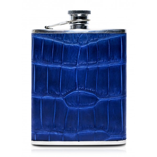 Ammoment Hip Flask Crocodile In Blue Navy Luxury Stainless Steel Leather Avvenice - Hip Flask Leather Pouch Ammoment Hip Flask Crocodile In Blue Navy Luxury Stainless Steel Leather Avvenice - Hip Flask Leather Pouch