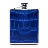 Ammoment - Hip Flask - Crocodile in Blue Navy - Luxury Stainless Steel Hip Flask in Leather