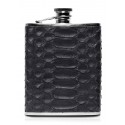 Ammoment - Hip Flask - Python in Black - Luxury Stainless Steel Hip Flask in Leather