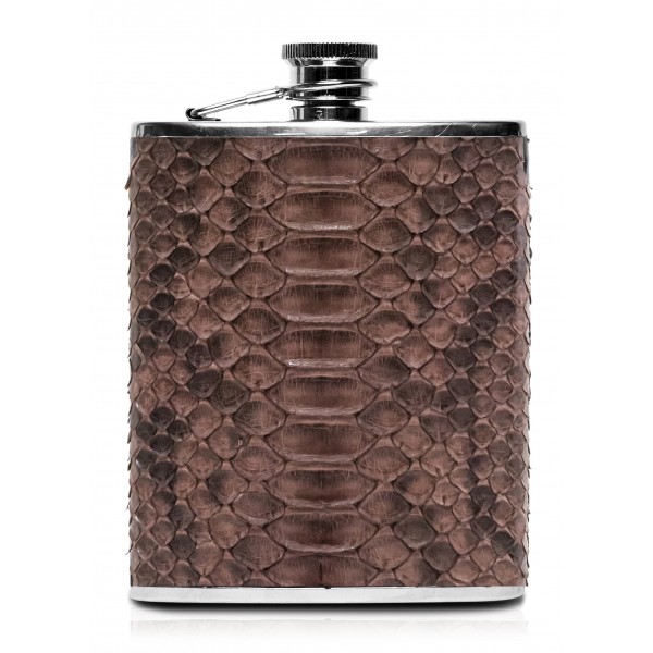 Ammoment - Hip Flask - Python in Brown - Luxury Stainless Steel Hip Flask in Leather