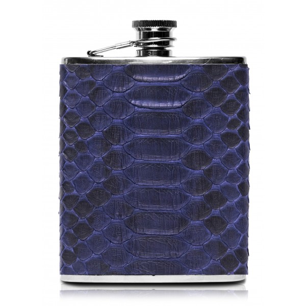 Ammoment - Hip Flask - Python in Blue Navy - Luxury Stainless Steel Hip Flask in Leather