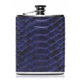 Ammoment - Hip Flask - Python in Blue Navy - Luxury Stainless Steel Hip Flask in Leather