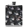 Ammoment - Hip Flask - Ostrich Leather in Tahitian Pearl Peacock Black - Luxury Stainless Steel Hip Flask in Leather