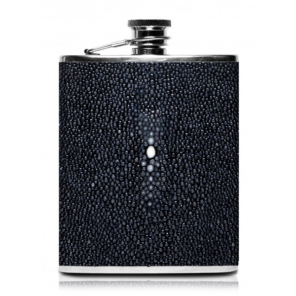 Ammoment - Hip Flask - Stingray in Black - Luxury Stainless Steel Hip Flask in Leather
