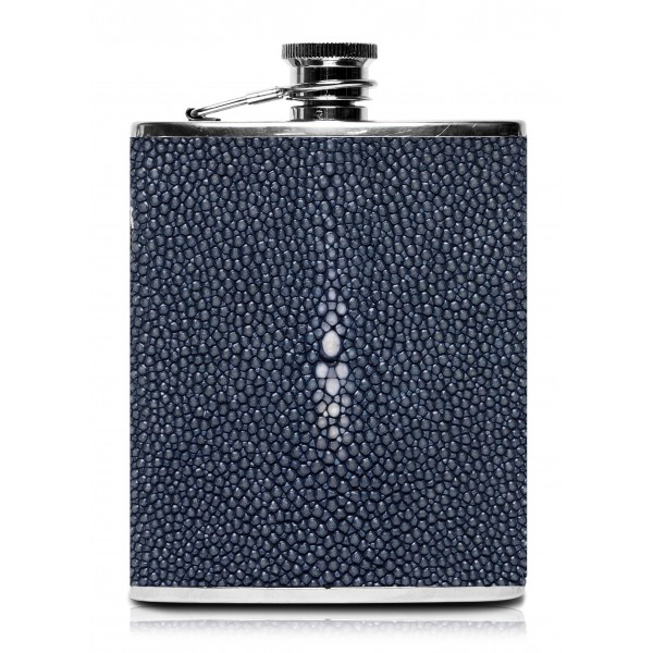 Ammoment - Hip Flask - Stingray in Blue Navy - Luxury Stainless Steel Hip Flask in Leather