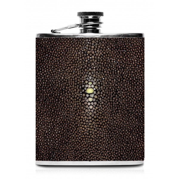 Ammoment - Hip Flask - Stingray in Brown - Luxury Stainless Steel Hip Flask in Leather