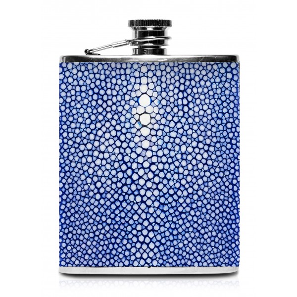 Ammoment - Hip Flask - Stingray in Blue - Luxury Stainless Steel Hip Flask in Leather