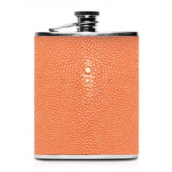 Ammoment - Hip Flask - Stingray in Orange - Luxury Stainless Steel Hip Flask in Leather