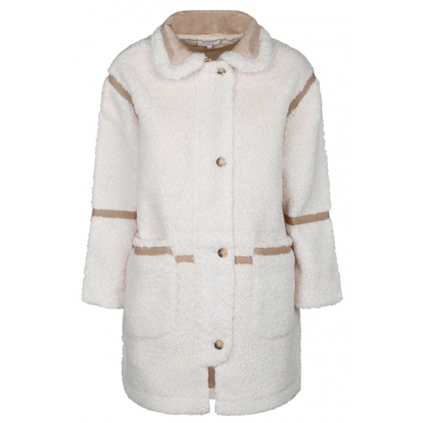 Chloé - Cappotto in Montone Sintetico Bianco Crema e Beige - Chloé Exclusive Luxury Collection