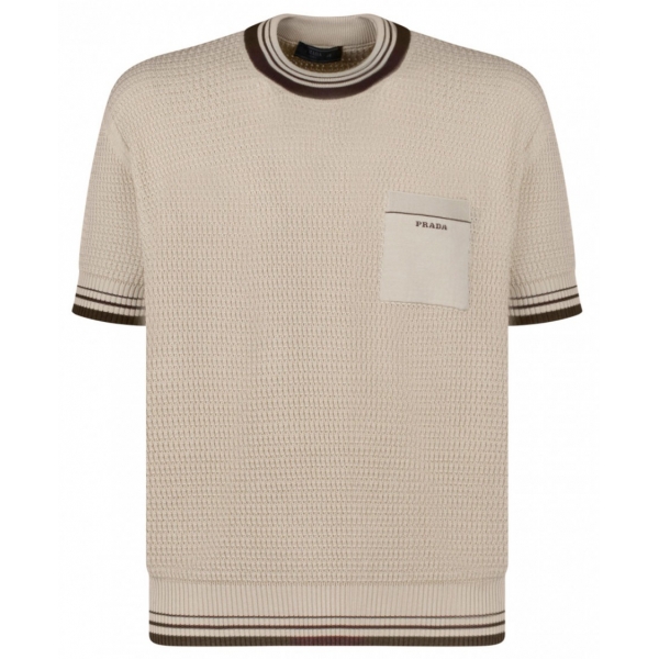 Prada - Light Beige and Brown Knitted T-Shirt - Prada Exclusive Luxury Collection