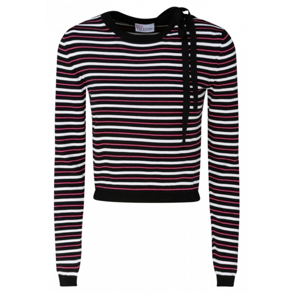 Valentino - Black, Red and White Cotton Stripes Jumper - Valentino Exclusive Luxury Collection