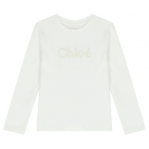 Chloé - Kids Off White Long Sleeves T-Shirt - Chloé Exclusive Luxury Collection