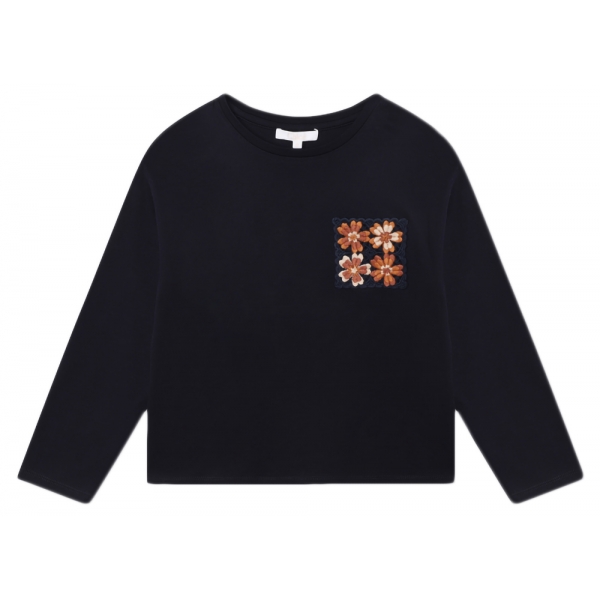 Chloé - Kids Navy Blue Long Sleeves T-Shirt - Chloé Exclusive Luxury Collection